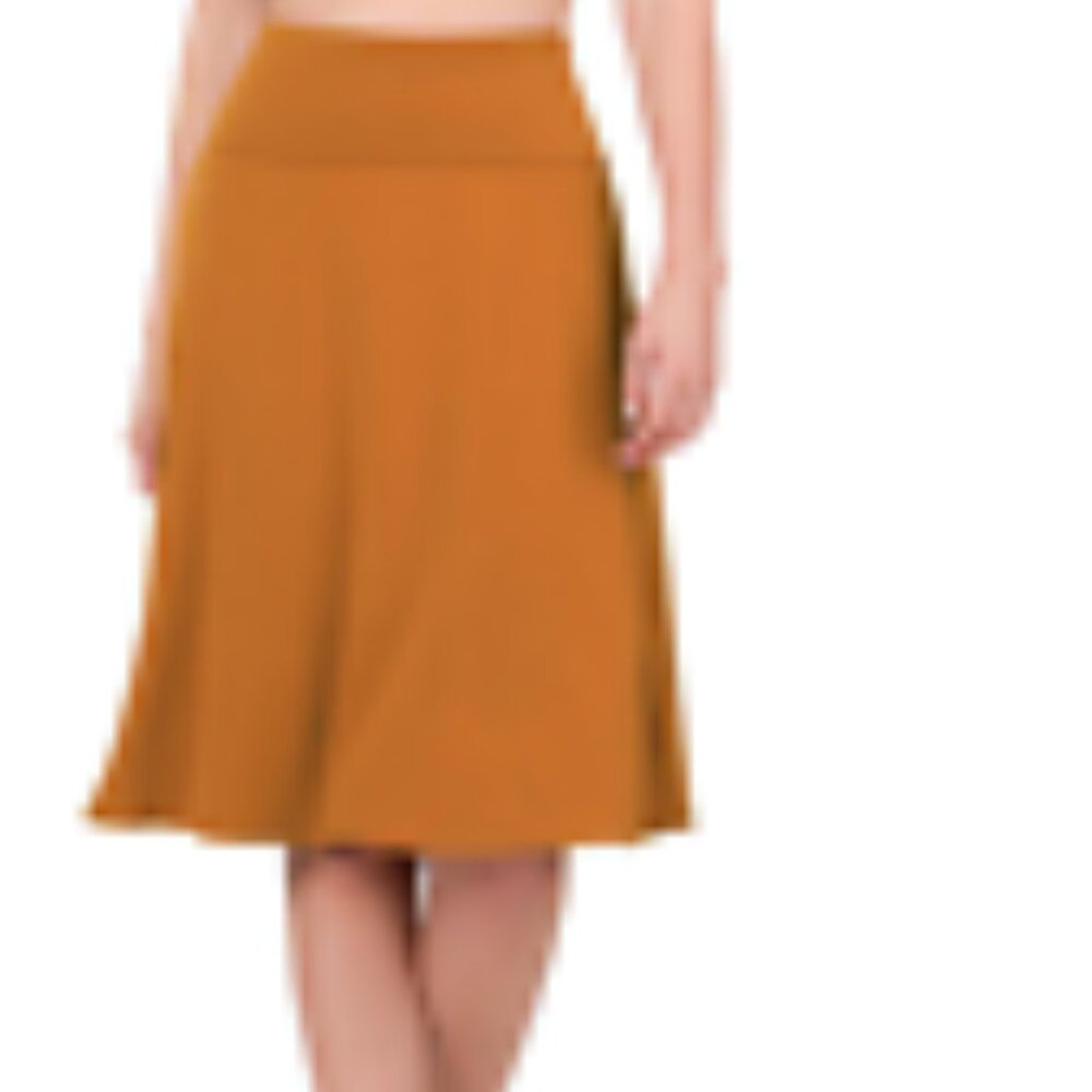 ZENANA ITY FOLD OVER WAIST BAND A-LINE FLARED SKIRT  S-M-L-XL ALMOND